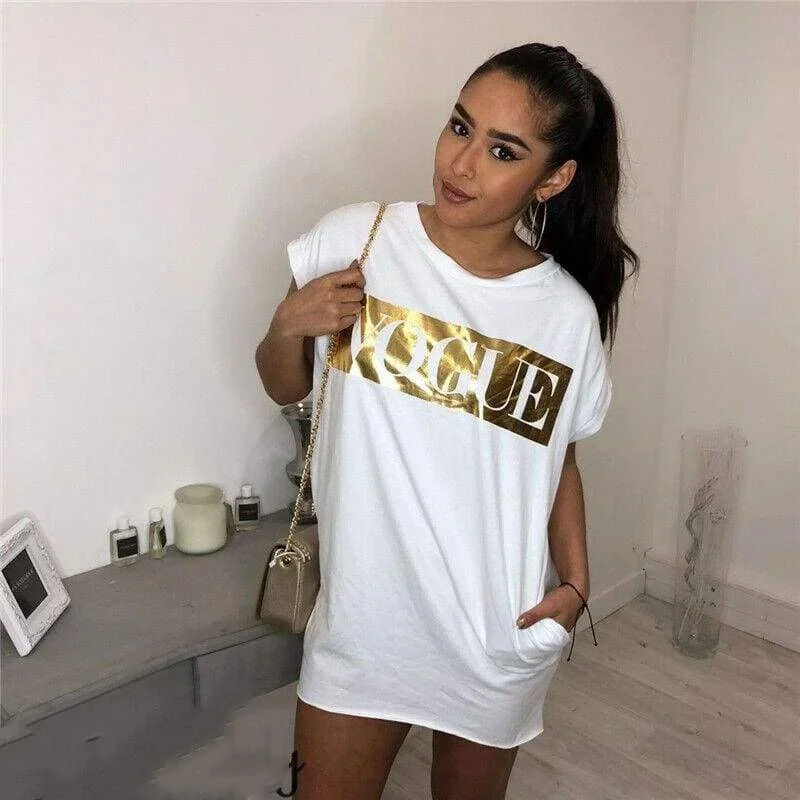 FashionSierra - Hot Women's Casual Summer Top Dress Short Sleeve VOGUE Tee Shirt Femme Party Loose Fashion Basic Shirt Dress