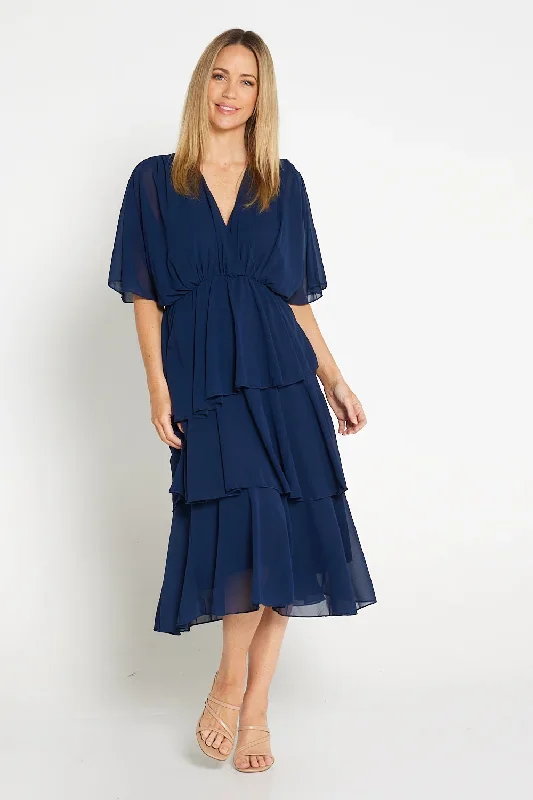 Iris Chiffon Dress - Navy