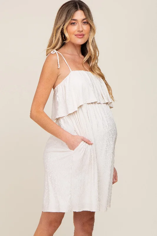 ivory-ruffle-overlay-shoulder-tie-maternity-dress