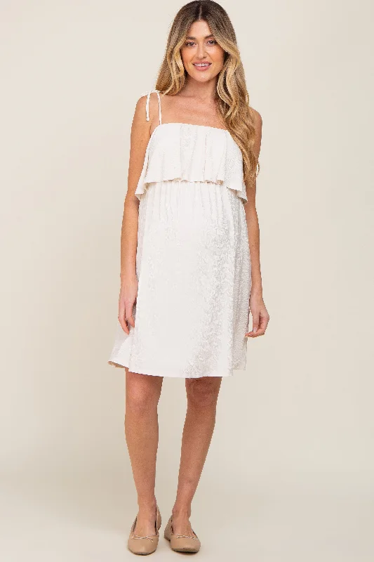 ivory-ruffle-overlay-shoulder-tie-maternity-dress