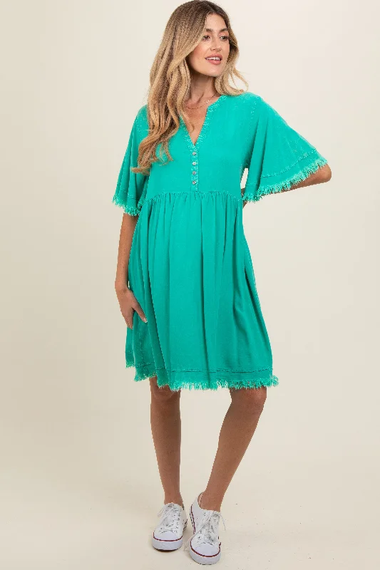 Jade Button Front Frayed Maternity Dress