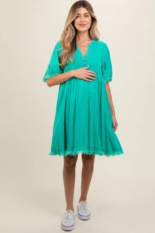 jade-button-front-frayed-maternity-dress