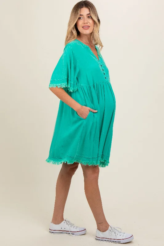 jade-button-front-frayed-maternity-dress