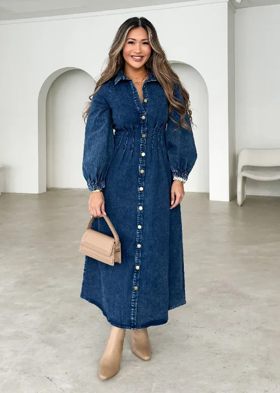 Karliat Denim Maxi Dress - Dark Blue