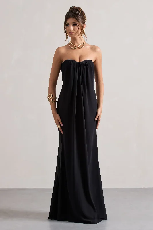 Kaz | Black Chiffon Sweetheart Maxi Dress