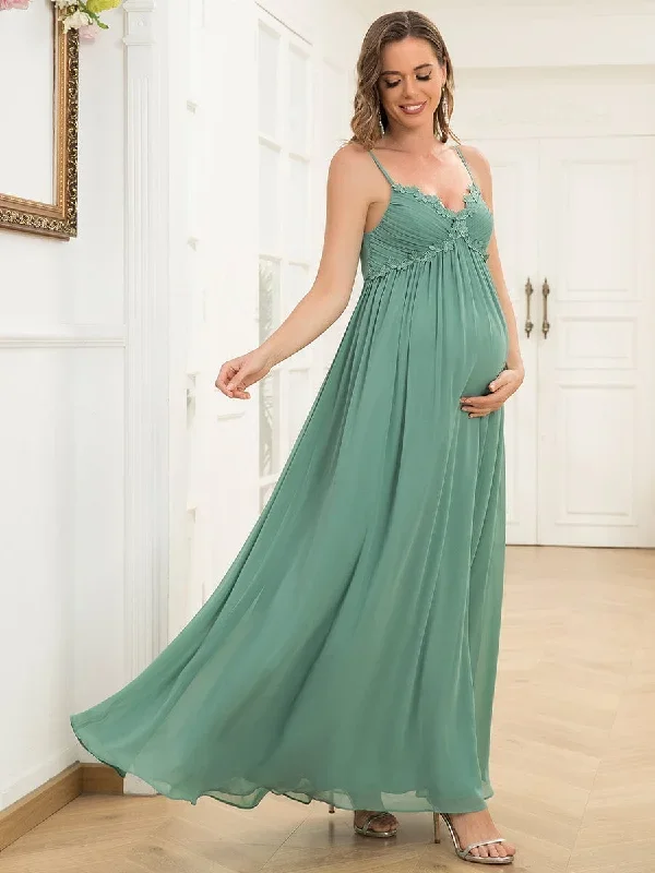 lace-spaghetti-strap-pleated-chiffon-maternity-dress-ey0200a