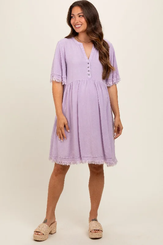 lavender-button-front-frayed-maternity-dress