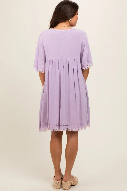 lavender-button-front-frayed-maternity-dress