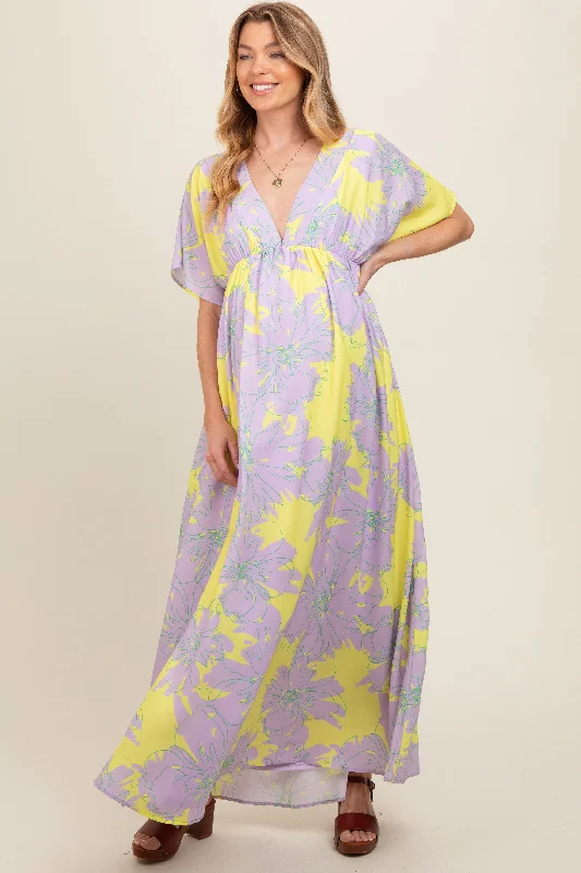 Lavender Floral Back Cutout Maternity Maxi Dress