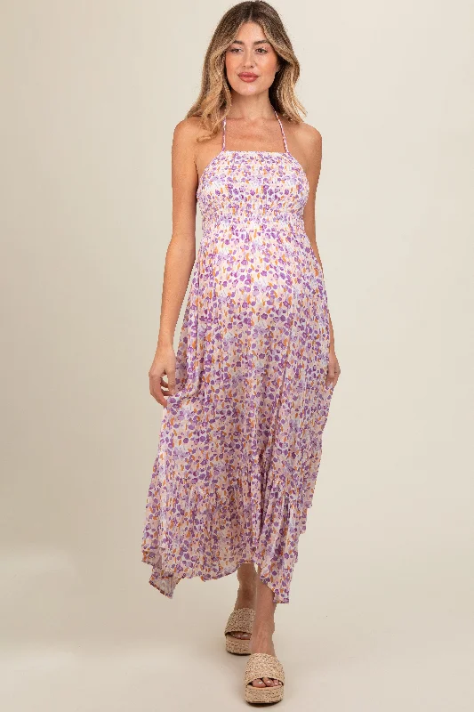 lavender-floral-smocked-halter-flowy-maternity-maxi-dress