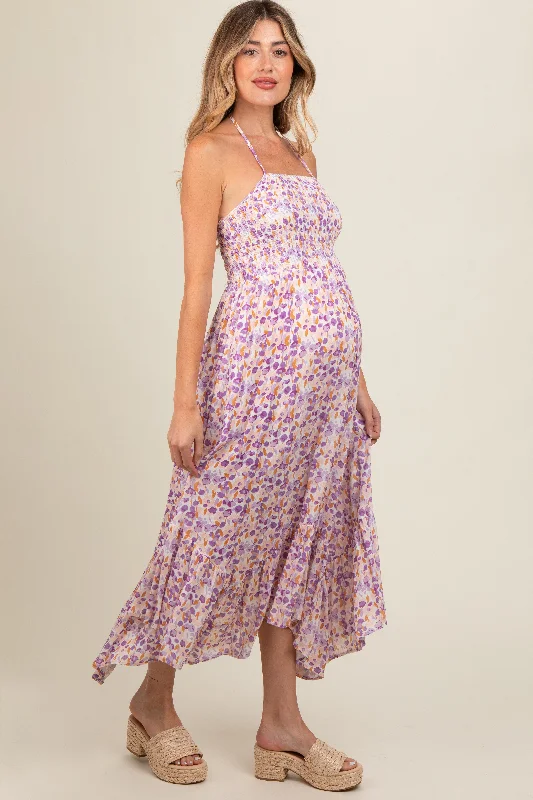 lavender-floral-smocked-halter-flowy-maternity-maxi-dress