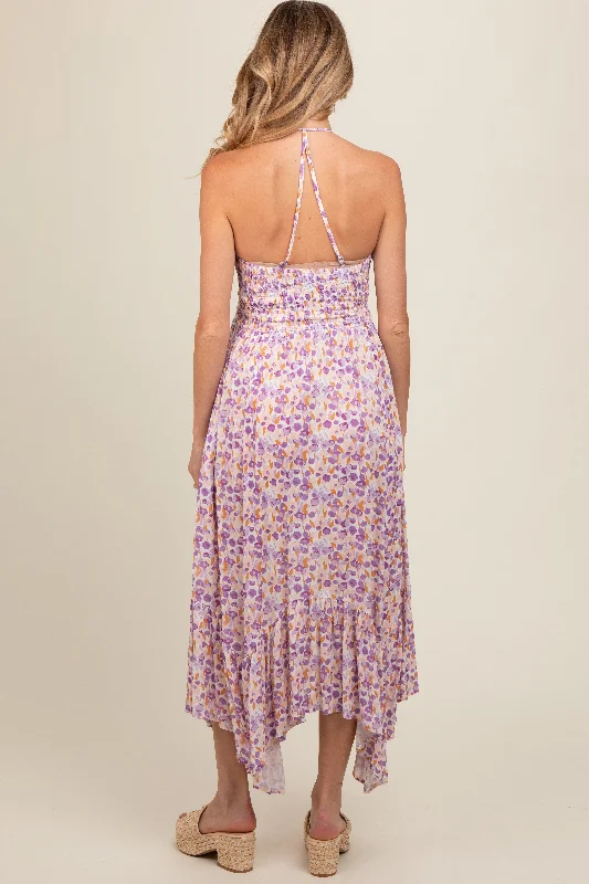 lavender-floral-smocked-halter-flowy-maternity-maxi-dress