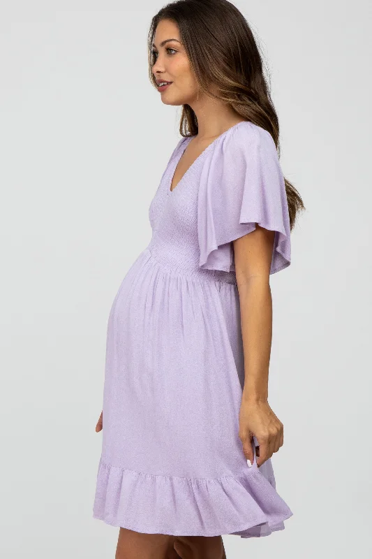 lavender-smocked-front-ruffle-hem-maternity-dress