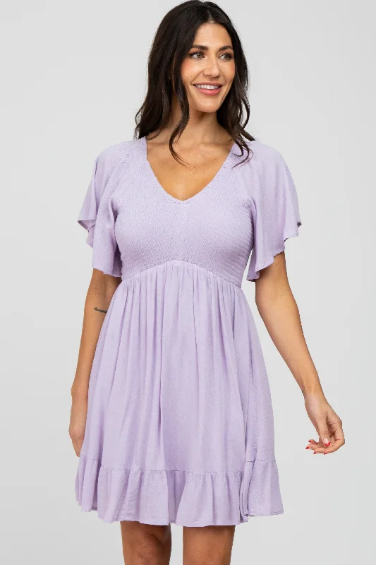 lavender-smocked-front-ruffle-hem-maternity-dress