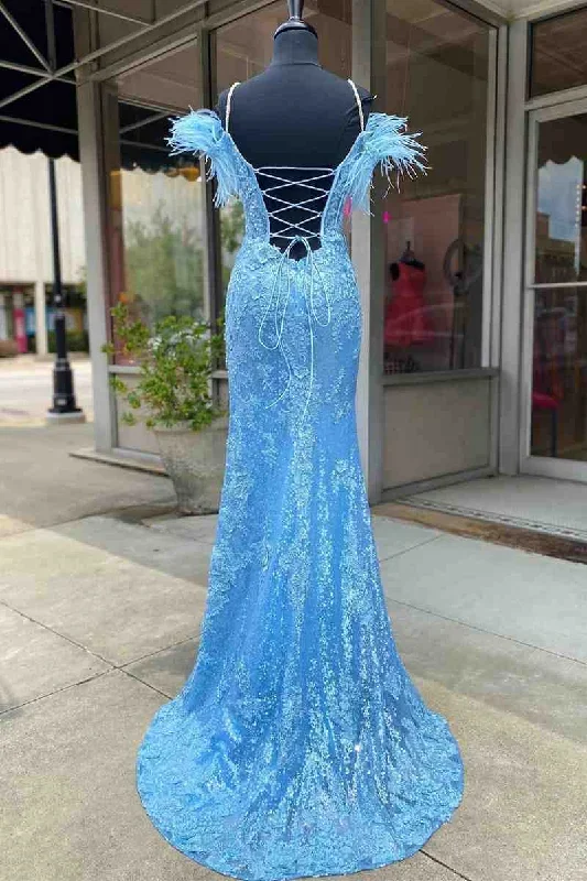 light-blue-appliques-long-prom-dress-with-detachable-feathered-shoulder