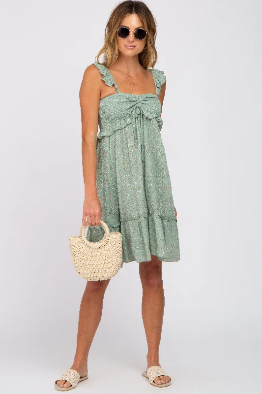 light-olive-floral-ruffle-accent-smocked-maternity-dress