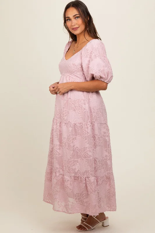 light-pink-embroidered-leaf-print-striped-maternity-maxi-dress