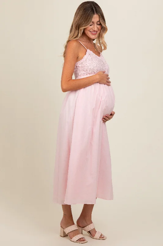 light-pink-floral-crochet-contrast-maternity-midi-dress