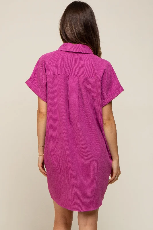 magenta-ribbed-button-down-maternity-mini-dress