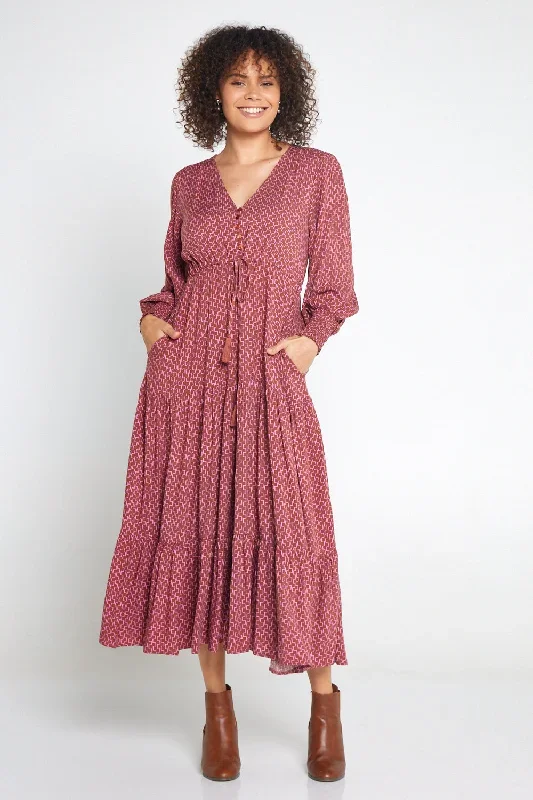 Makena Long Sleeve Maxi - Rose Cocoa