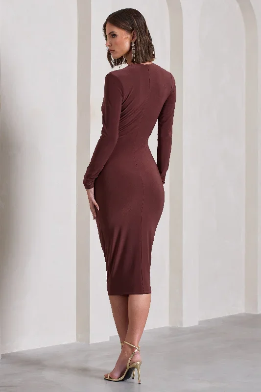 marcia-chocolate-brown-bodycon-plunge-neck-midi-dress-cl129785106