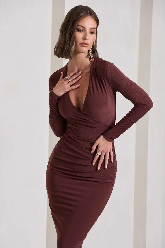 marcia-chocolate-brown-bodycon-plunge-neck-midi-dress-cl129785106