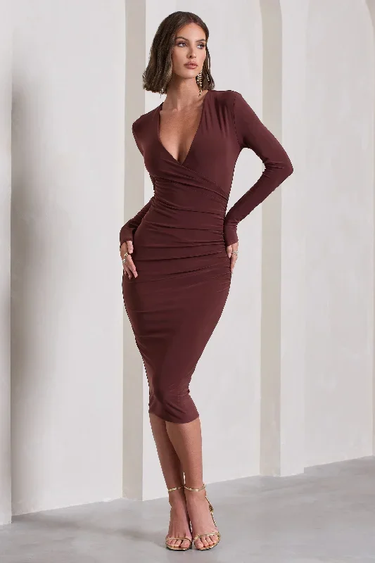 marcia-chocolate-brown-bodycon-plunge-neck-midi-dress-cl129785106