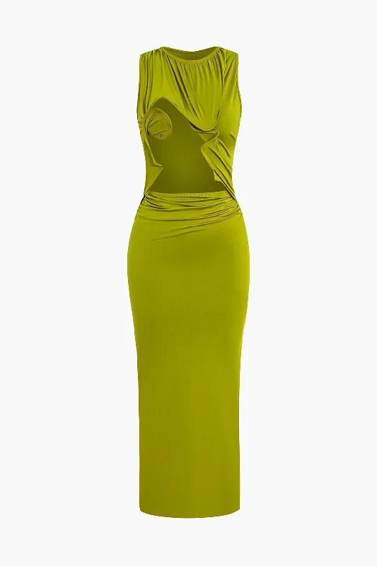 Cut Out Ruched Tank Maxi Dress