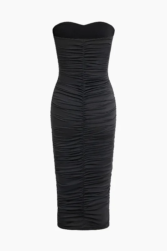 Strapless Ruched Midi Dress