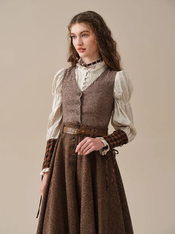 midi-wool-skirt-dark-brown-plaid-wool-skirt-vintage-wool-skirt-tartan-skirt-winter-warm-skirt-pockets-wool-skirt-linennaive