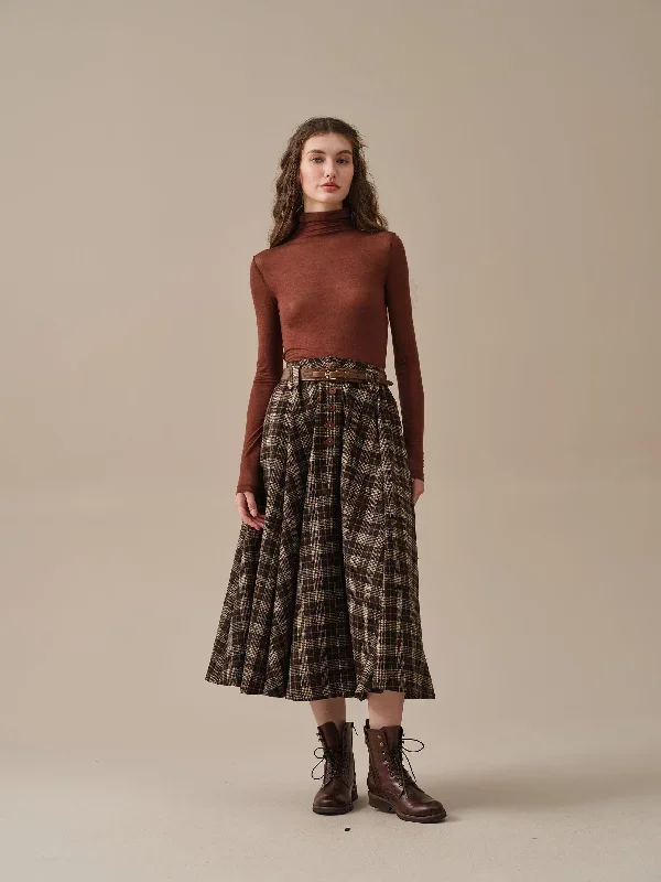 midi-wool-skirt-dark-brown-plaid-wool-skirt-vintage-wool-skirt-tartan-skirt-winter-warm-skirt-pockets-wool-skirt-linennaive