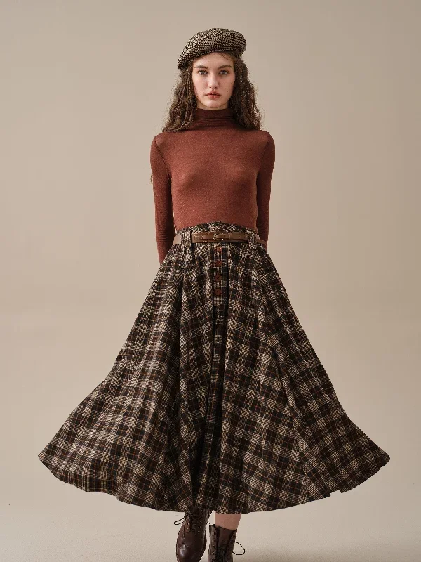 midi-wool-skirt-dark-brown-plaid-wool-skirt-vintage-wool-skirt-tartan-skirt-winter-warm-skirt-pockets-wool-skirt-linennaive