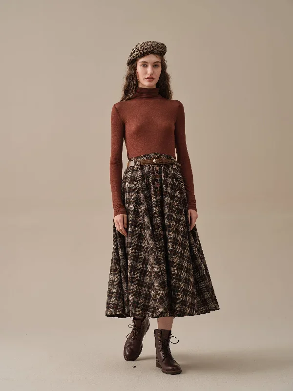 midi-wool-skirt-dark-brown-plaid-wool-skirt-vintage-wool-skirt-tartan-skirt-winter-warm-skirt-pockets-wool-skirt-linennaive