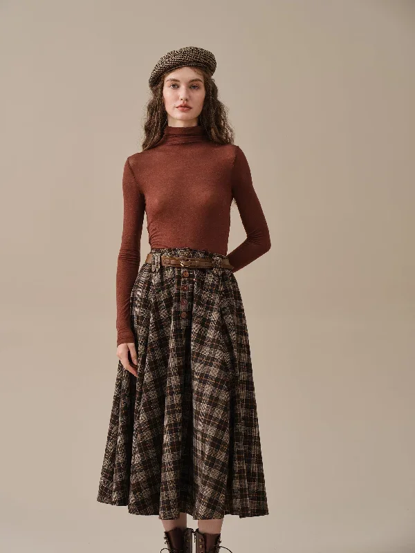 midi-wool-skirt-dark-brown-plaid-wool-skirt-vintage-wool-skirt-tartan-skirt-winter-warm-skirt-pockets-wool-skirt-linennaive