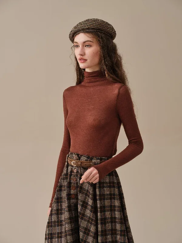 midi-wool-skirt-dark-brown-plaid-wool-skirt-vintage-wool-skirt-tartan-skirt-winter-warm-skirt-pockets-wool-skirt-linennaive