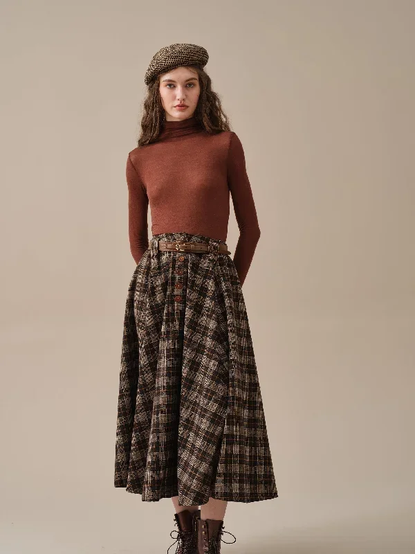 midi-wool-skirt-dark-brown-plaid-wool-skirt-vintage-wool-skirt-tartan-skirt-winter-warm-skirt-pockets-wool-skirt-linennaive