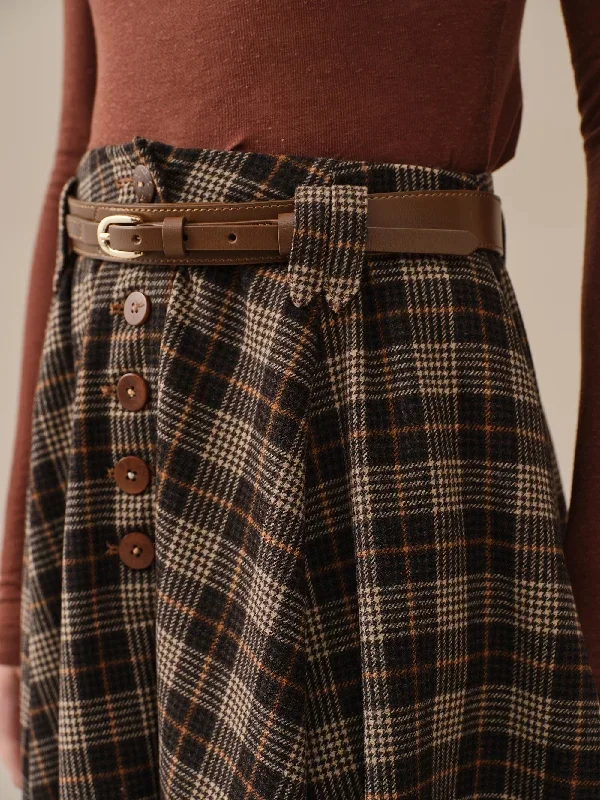 midi-wool-skirt-dark-brown-plaid-wool-skirt-vintage-wool-skirt-tartan-skirt-winter-warm-skirt-pockets-wool-skirt-linennaive