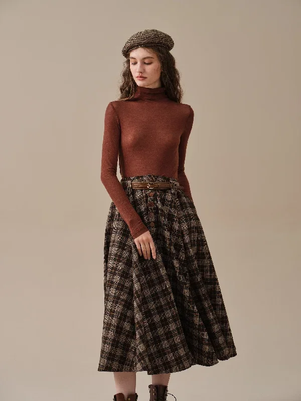 midi-wool-skirt-dark-brown-plaid-wool-skirt-vintage-wool-skirt-tartan-skirt-winter-warm-skirt-pockets-wool-skirt-linennaive