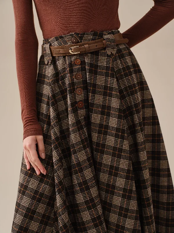 midi-wool-skirt-dark-brown-plaid-wool-skirt-vintage-wool-skirt-tartan-skirt-winter-warm-skirt-pockets-wool-skirt-linennaive