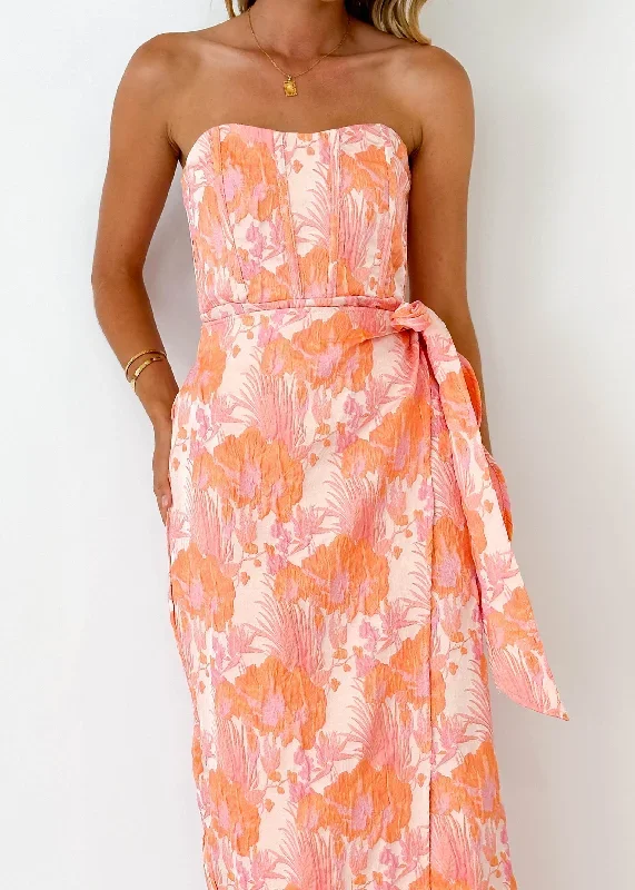 miima-strapless-midi-dress-peach-jacquard