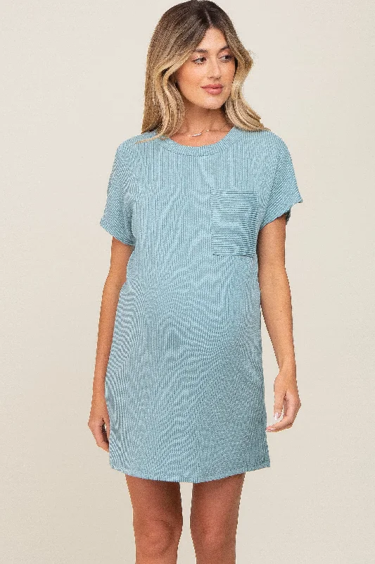 mint-green-ribbed-front-pocket-dolman-short-sleeve-maternity-dress