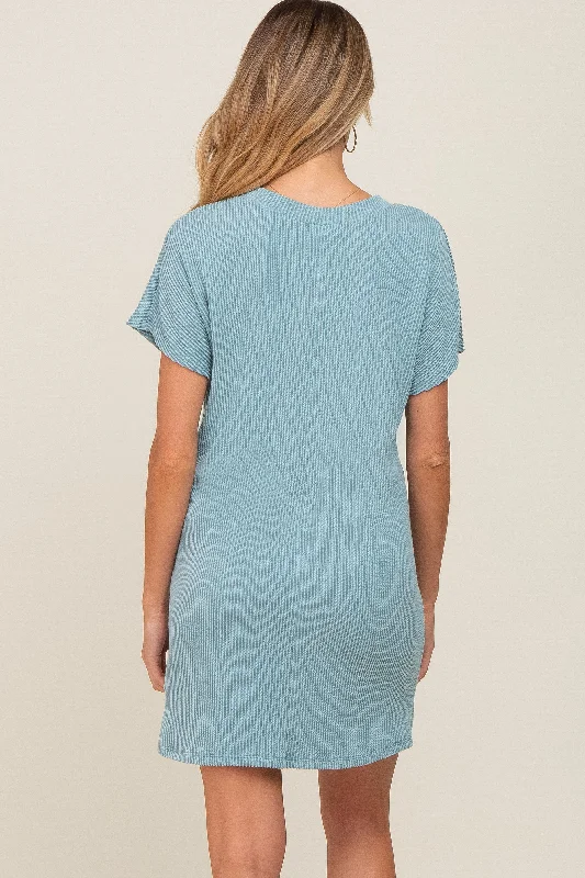 mint-green-ribbed-front-pocket-dolman-short-sleeve-maternity-dress