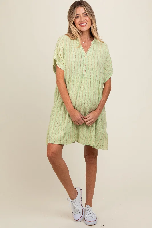 mint-green-striped-button-front-maternity-dress