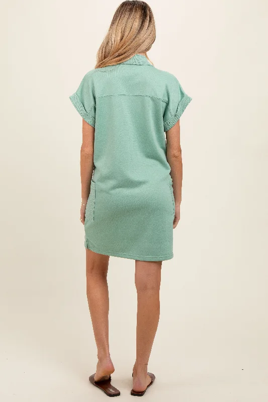 mint-terry-cuff-sleeve-pocketed-collared-maternity-dress