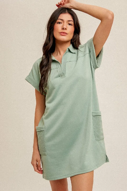 mint-terry-cuff-sleeve-pocketed-collared-maternity-dress