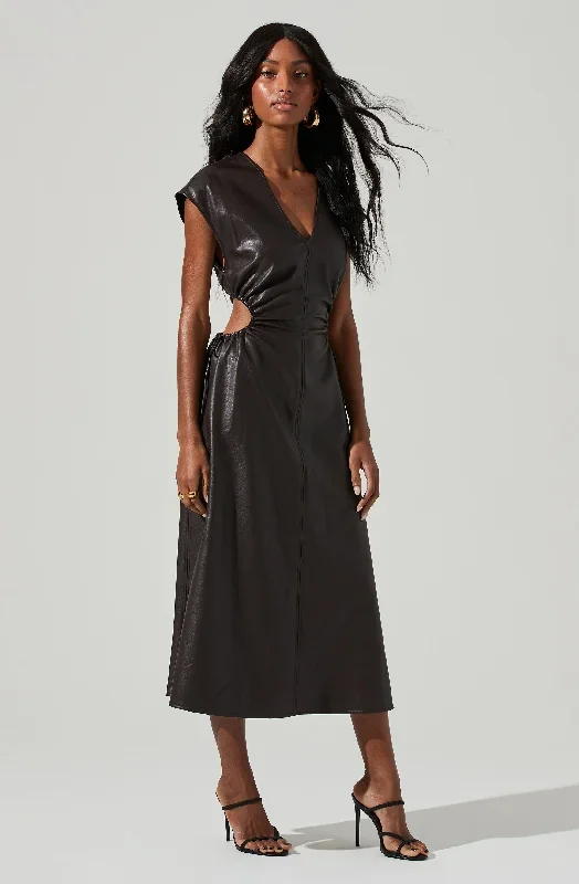 Miranda Faux Leather Cutout Midi Dress