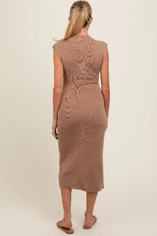 mocha-knit-mock-neck-maternity-midi-dress