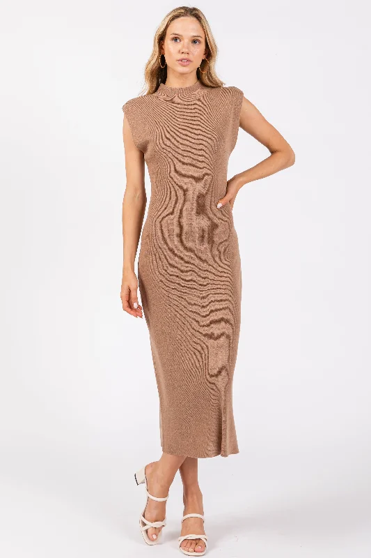 mocha-knit-mock-neck-maternity-midi-dress