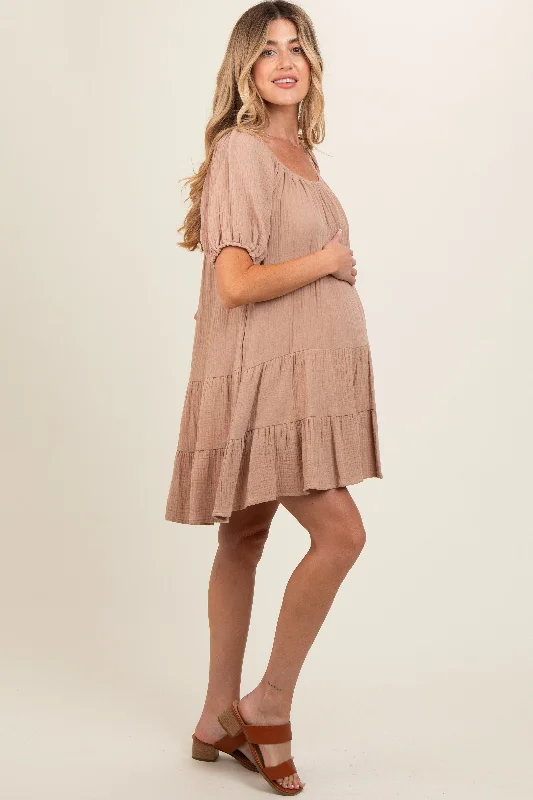 mocha-ribbon-back-detail-puff-sleeve-maternity-mini-dress