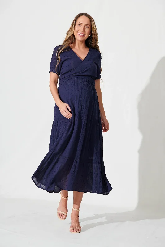 Morrison Maxi Dress In Navy Swiss Dot